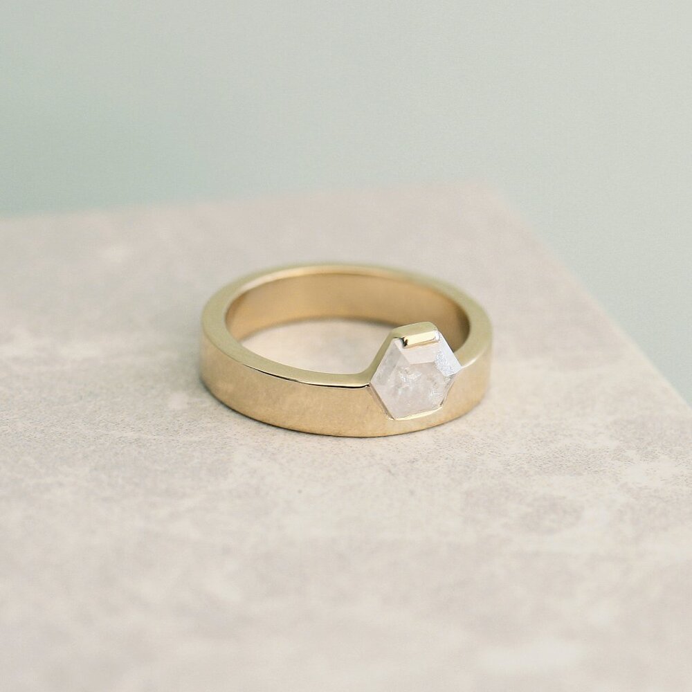 Hexagon Diamond Ring, 14k Yellow Gold